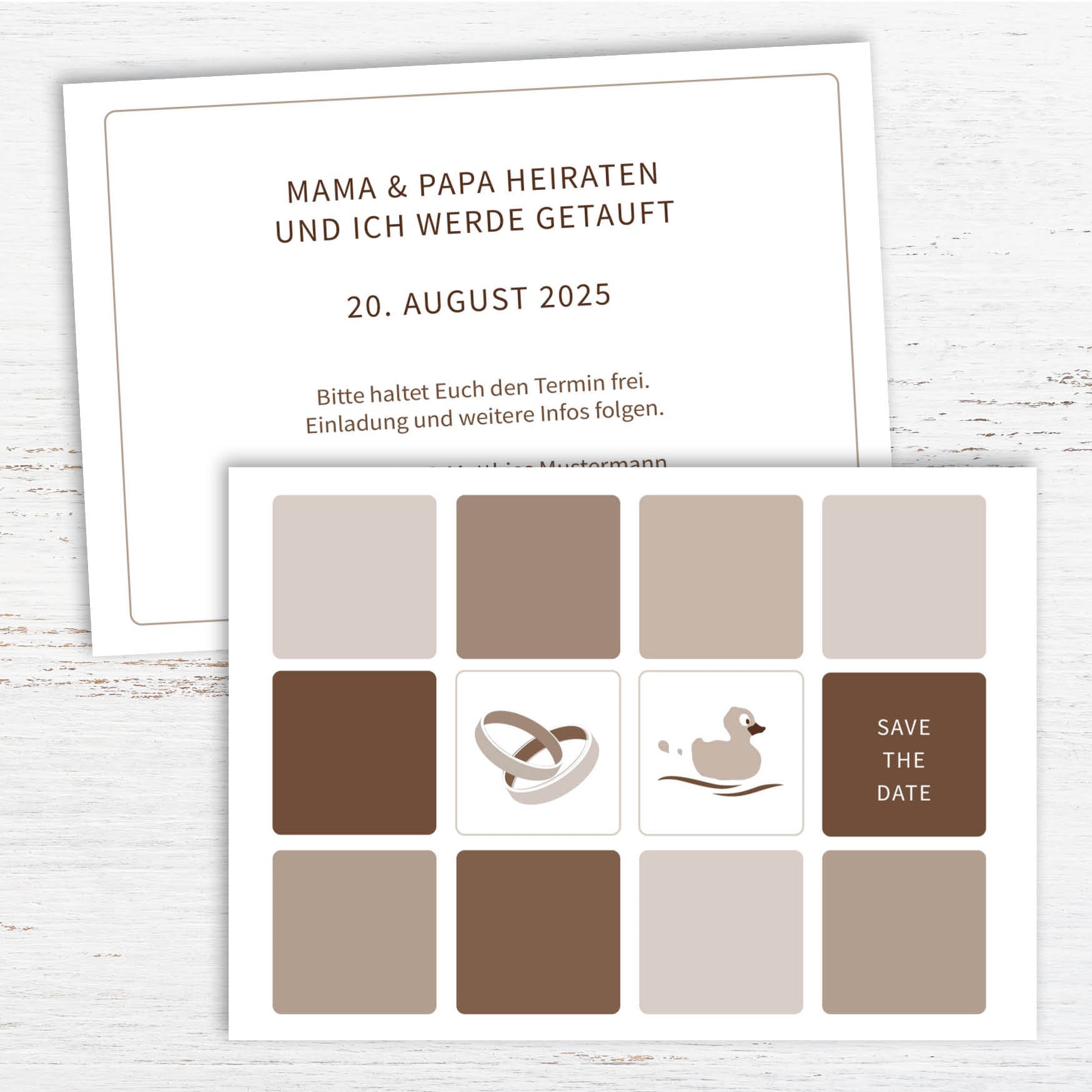 Save the Date Karten: Trauung & Taufe mit Ringen Individuelle Einladung